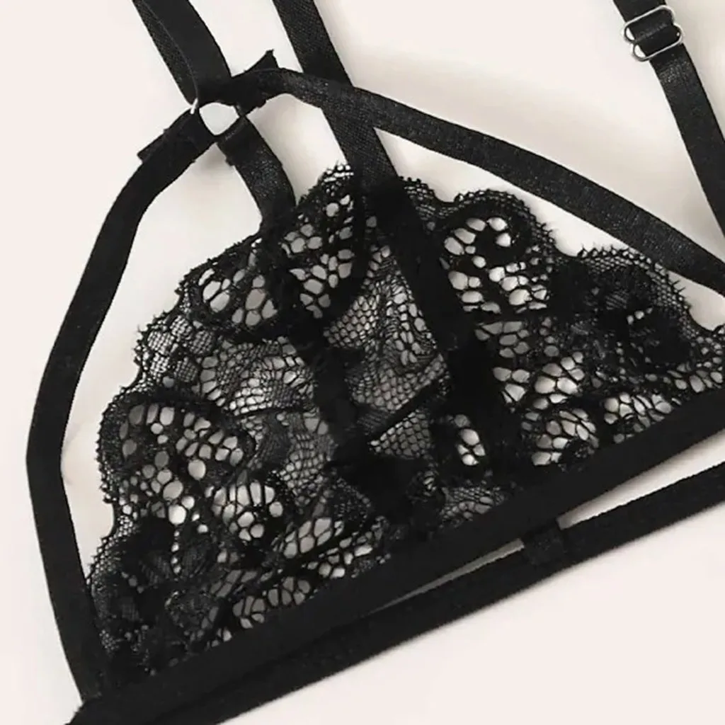 

Fashion Women Plus Size V-Neck Bra +Thong +Garter Lingerie Set Underwear S-2XL Gift For Lovers Attractive Designed Underwear