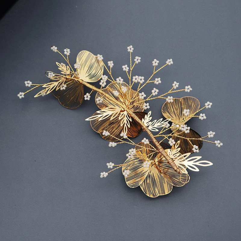 

Wedding Bride Dish Hair Accessories Gold Handmade Flower Hair Band