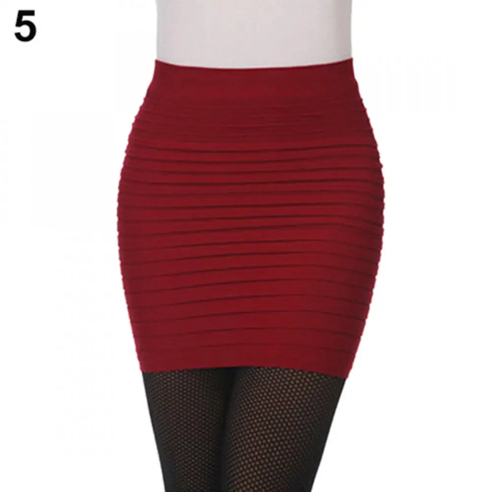 

80% Hot Sale Women's Sexy Pleated Stretch Seamless Bodycon Mini Skirt Short Pencil Dress High Waist Office Lady A-Line Skirt