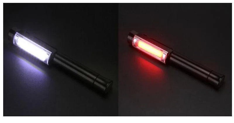 

working Protable 2 LEDs COB work flashlight hand Magnetic white red flash light torches lamp AAA battery camping night lighting