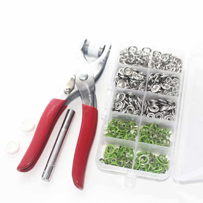 Green tool Плоскогубцы, инструмент для ухода за кожей, 9,5 мм, металлический штырь, кнопки, 100 наборов, зажимы, заклёпки, попперы, Детские ползунки, пряжка+ 1 коробка - Цвет: Green tool