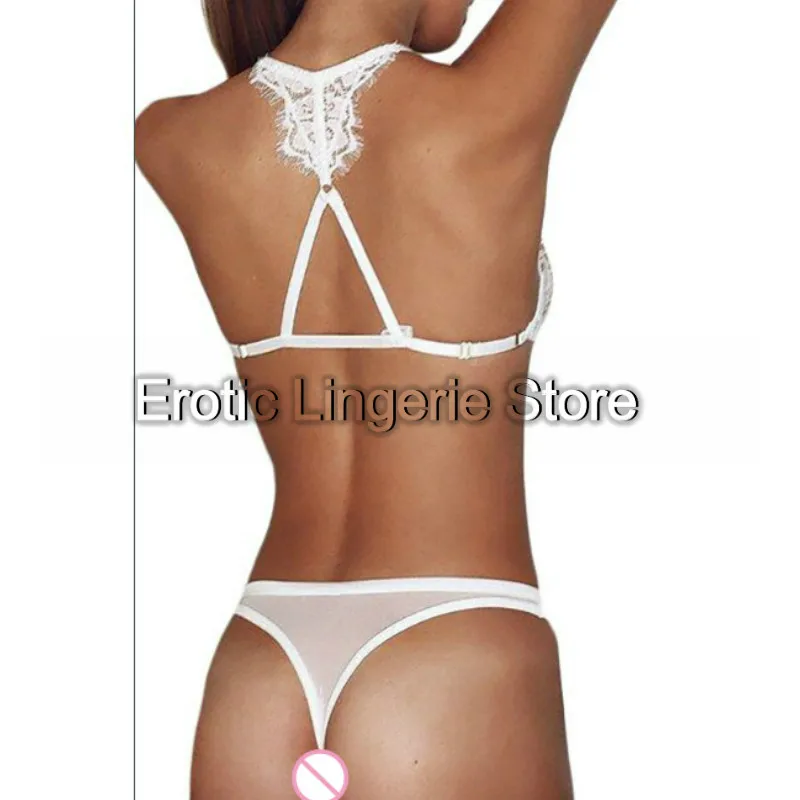 Прозрачный кружевной сексуальный комплект нижнего белья с ресницами прозрачный