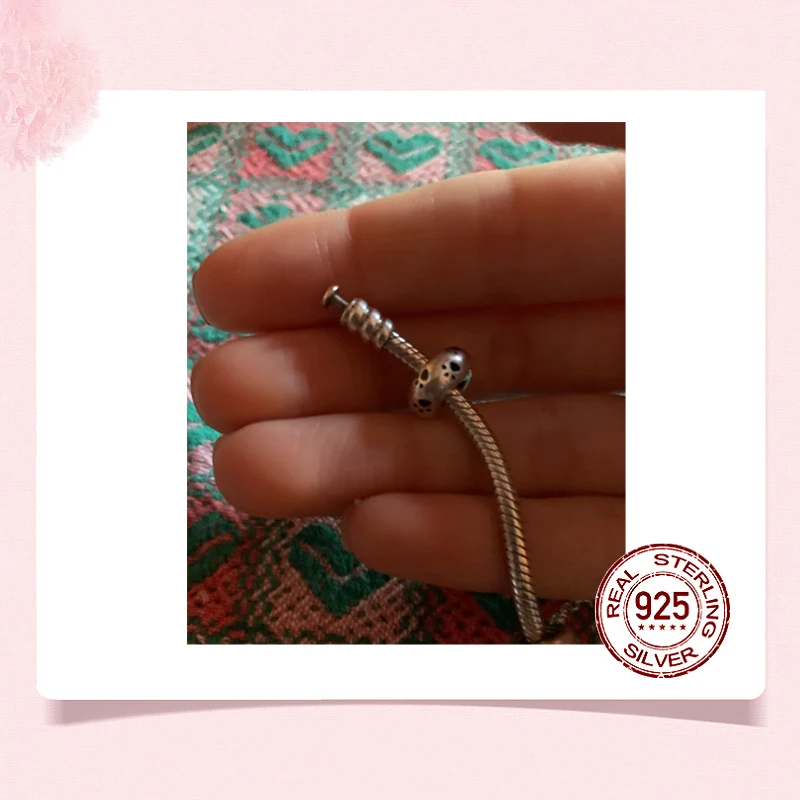 Genuine 925 Sterling Silver Pet Dog Cat Paw Print Charm Round love my pet Spacer Charms Beads for Bracelet DIY 10mm x 4mm | Украшения и