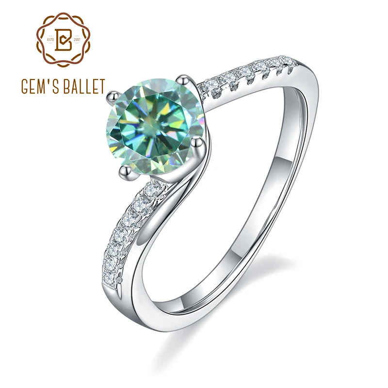 

GEM'S BALLET 585 14K 10K 18K Gold 925 Silver Rings For Women 1.0Ct 6.5mm Round Bypass Style Green Moissanite Engagement Ring