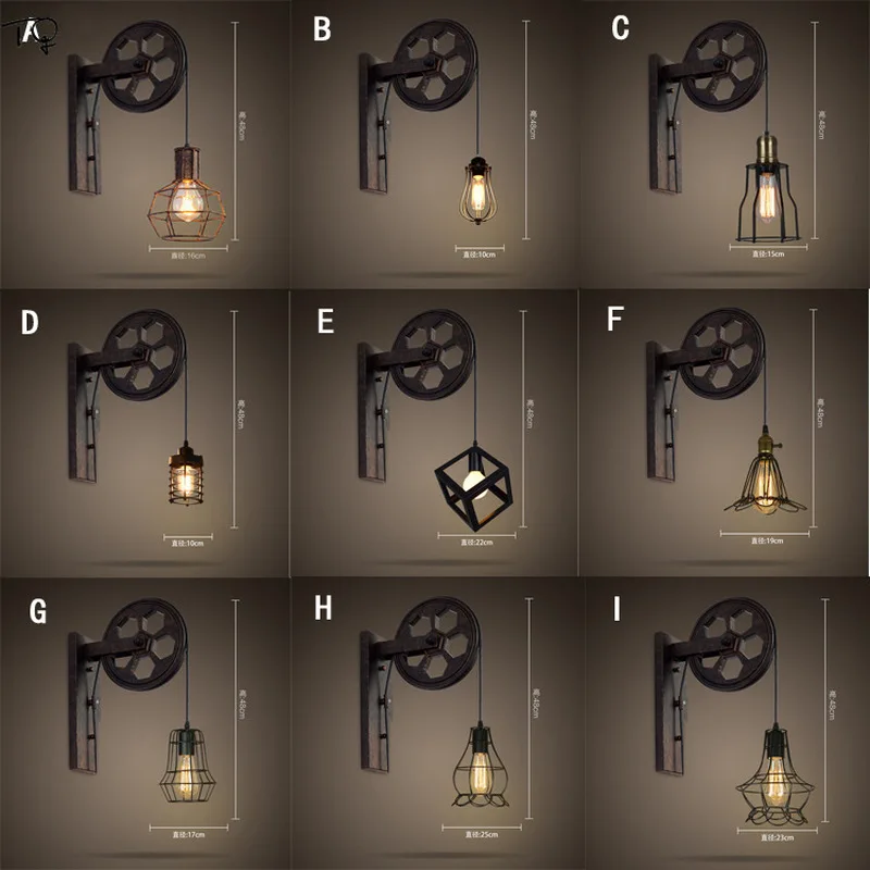 Ретро винтажная Лофт промышленная настенная лампа Железный искусство подъемный