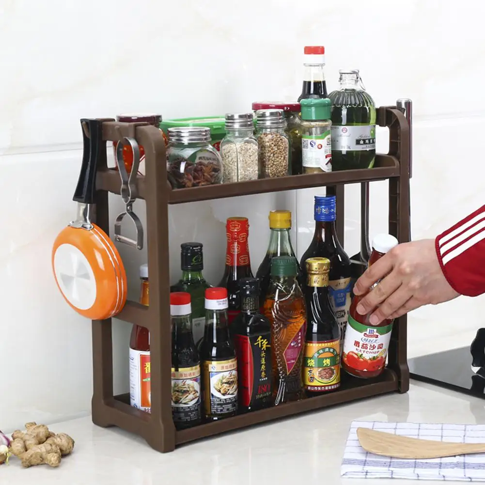 Двухуровневая кухонная стойка для хранения специй органайзер бутылок Посуда ПВХ