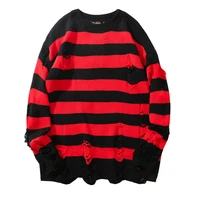 stripe sweater women oversized knitted pullovers fashion high street ripped tops female streetwear long sleeve jumpers sweaters