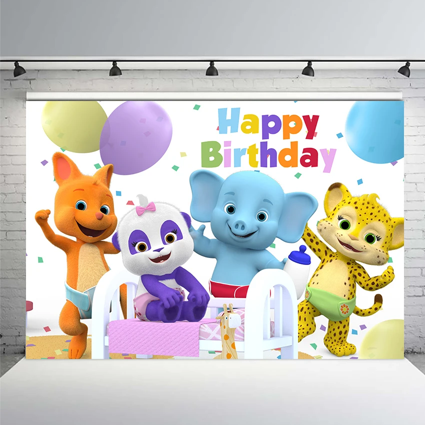 

Children Party Birthday Balloon Backdrops Tiger Elephant Animals Photography Background Photo Studio Custom Vinyl Polyester