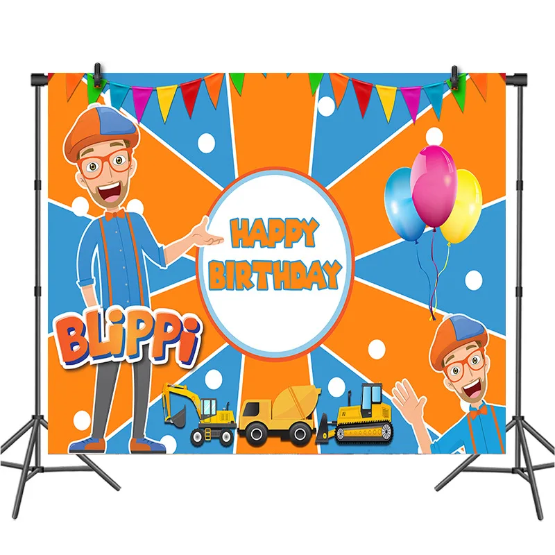

New Product Cartoon ABlippiing Excavator Children's Birthday Party Theme Photography Background Cloth Birthday Decoration