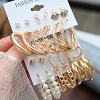 vintage hoop drop earrings for women female statement geometric golden circle pearl hanging dangle earrings set 2021 jewelry