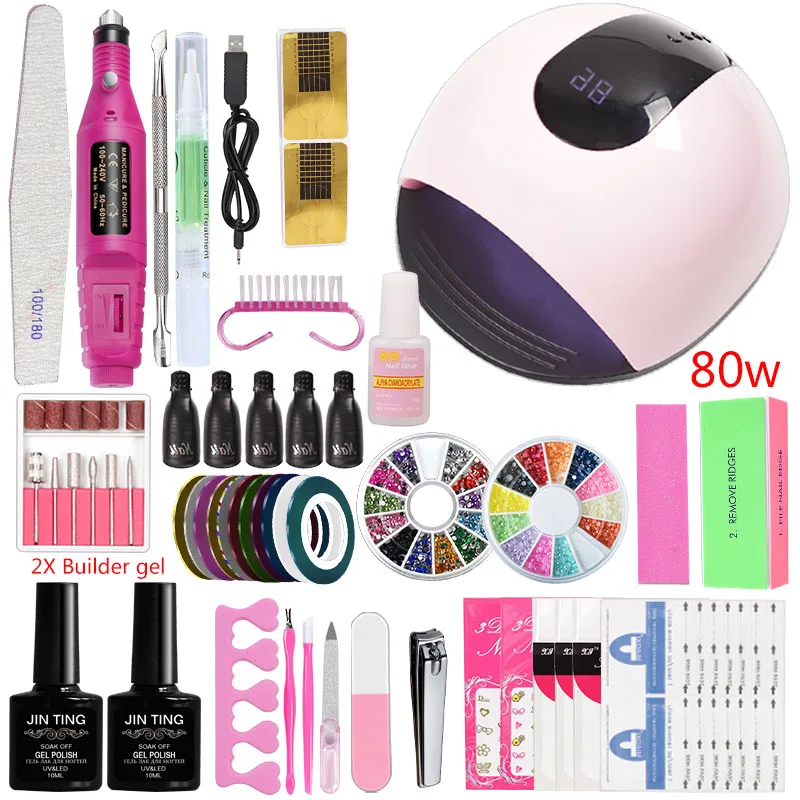 80w NO gel set Маникюрный набор 36 Вт/48 Вт/80 Вт и Светодиодный УФ-лампа 10 шт. набор гель-лака для наращивания ногтей Наборы для дизайна ногтей Электрический Маникюрный станок набор ручек - Цвет: 80w NO gel set