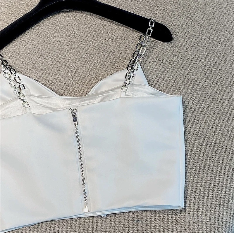 Bow Camisole Women 2021 Summer New Three-Dimensional Bow Design Sexy Rhinestone Chain Sling Short Tank Top White Black
