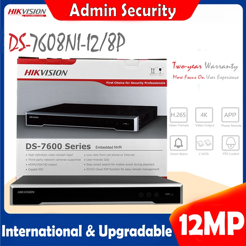 Hikvision DS-7608NI-I2/8 P 8CH NVR 4K выход 8 PoE портов GSM сигнализация H.265 2SATA P2P Plug Play обновляемая