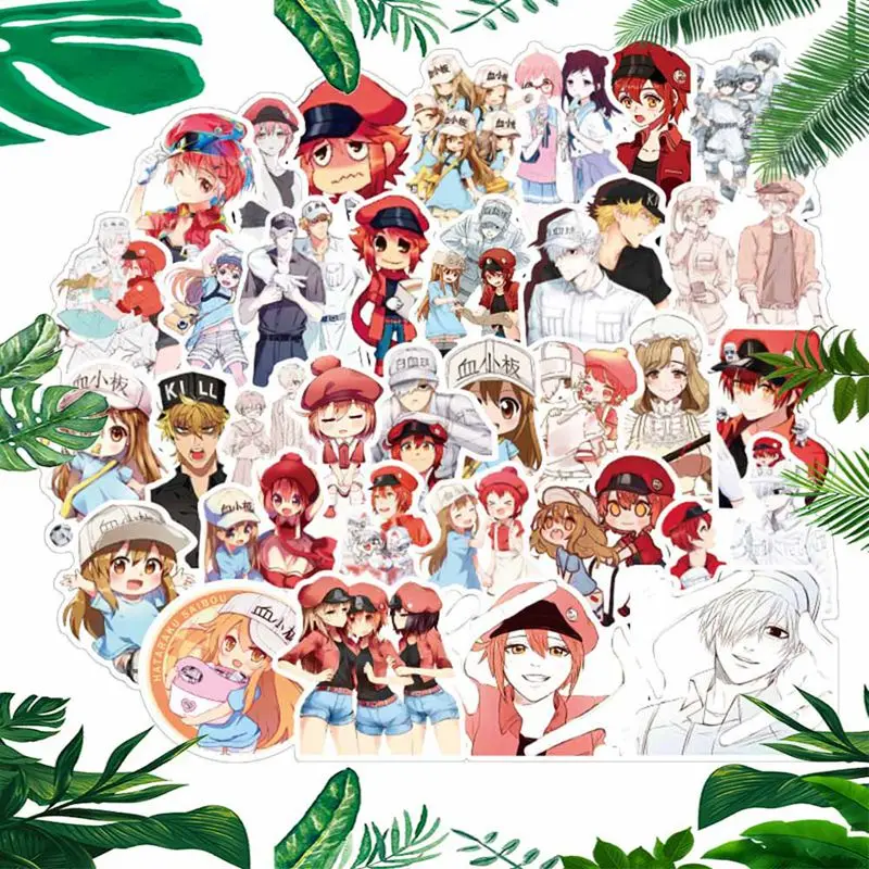 

50Pcs/set Japanese Anime Stickers Cells at Work! Platelet Q Style Mobile Phone Sticker Waterproof PVC Stationery Stickers