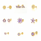 AIDE 1 шт. фиолетовый цветок 925 пробы Серебряные серьги для Для женщин серьги-гвоздики пирсинг уха Pendientes подарок девушке 2021 тренд CZ