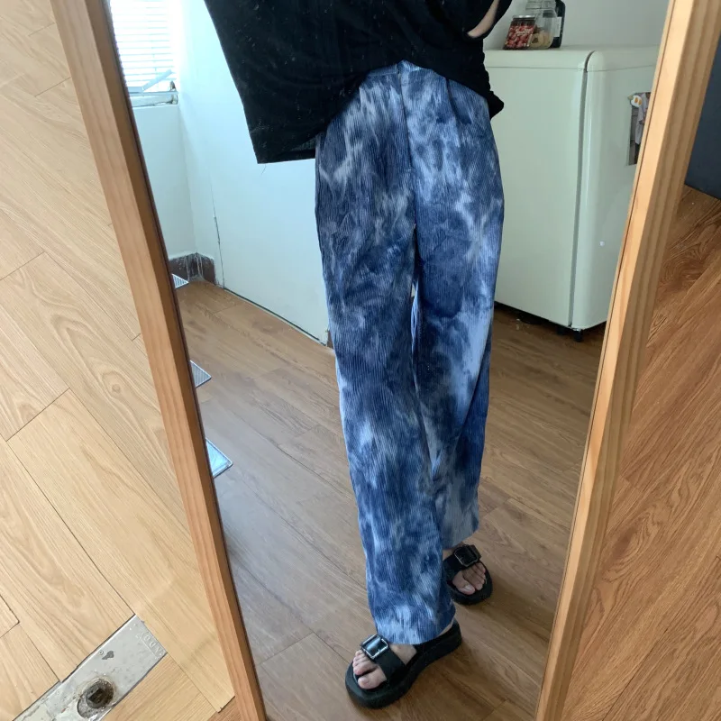 

2021 Tie Dye Print Jeans Women Women Pocket High Waisted Denim Pants Capris Zipper Casual Fashion Long Trousers Streetwear
