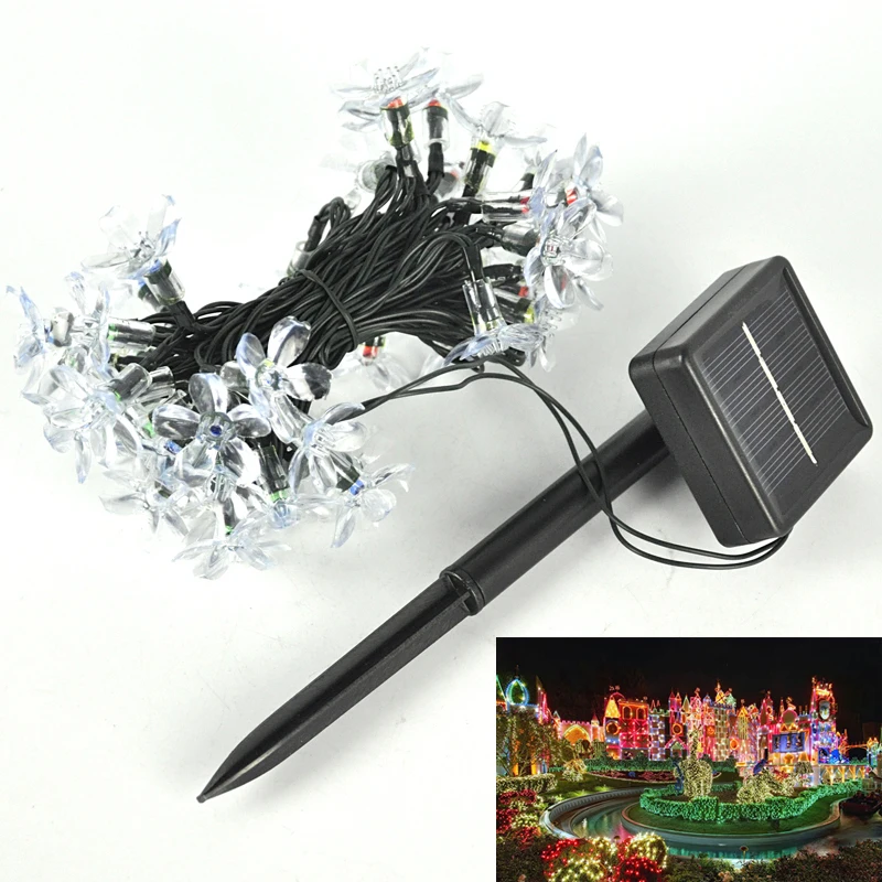 

50led Solar LED String Light Waterproof Bee Water Drop Peach Blossom Star Ball Crystal Globe Snowflake Decoration for Outdoor