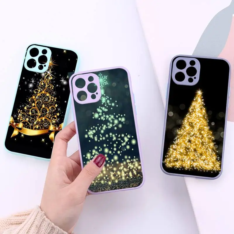 

Marry Christmas Phone Case For iPhone 13 12 11 Mini Pro XR XS Max 7 8 Plus X Matte transparent Purple Back Cover