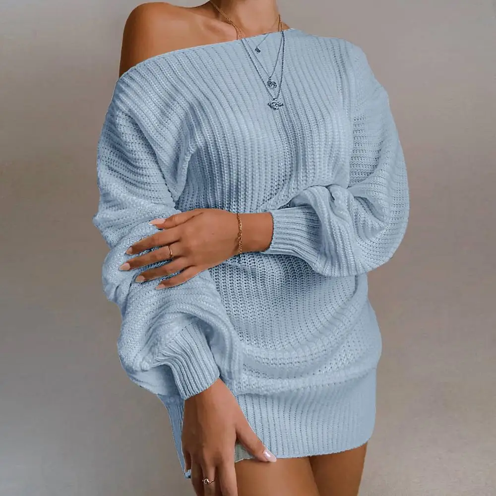 

Hot style American style women's line dress fashion oblique shoulder women's long line dress chunqiu street wear solid color lin