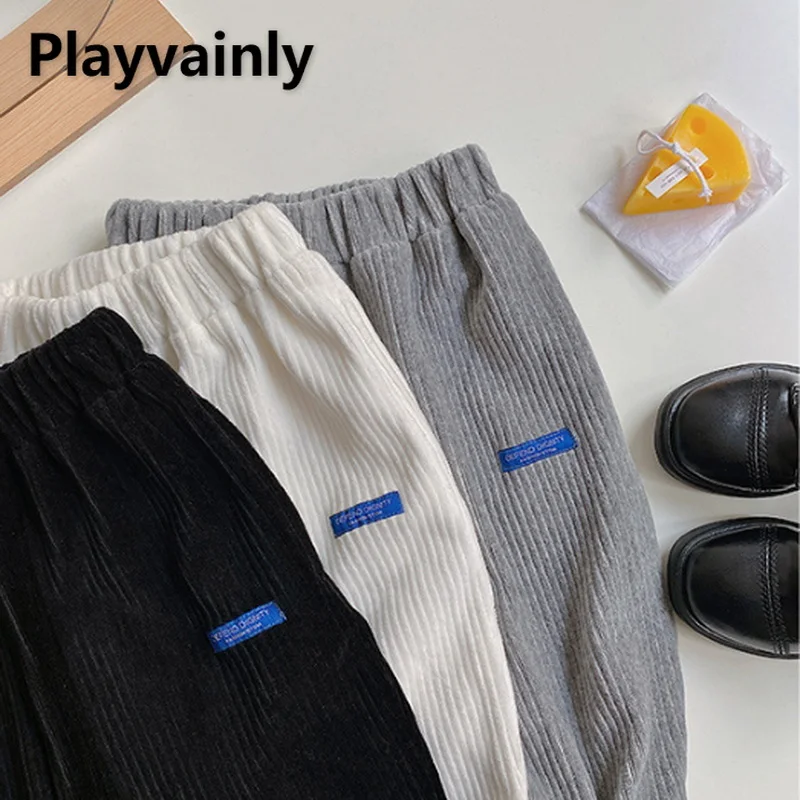 

2021 New Autumn Kids Boy Girl Pants Grey Black White Elastic Waist Wide Leg Haren Radish Velvet Trousers Children Trousers E2250