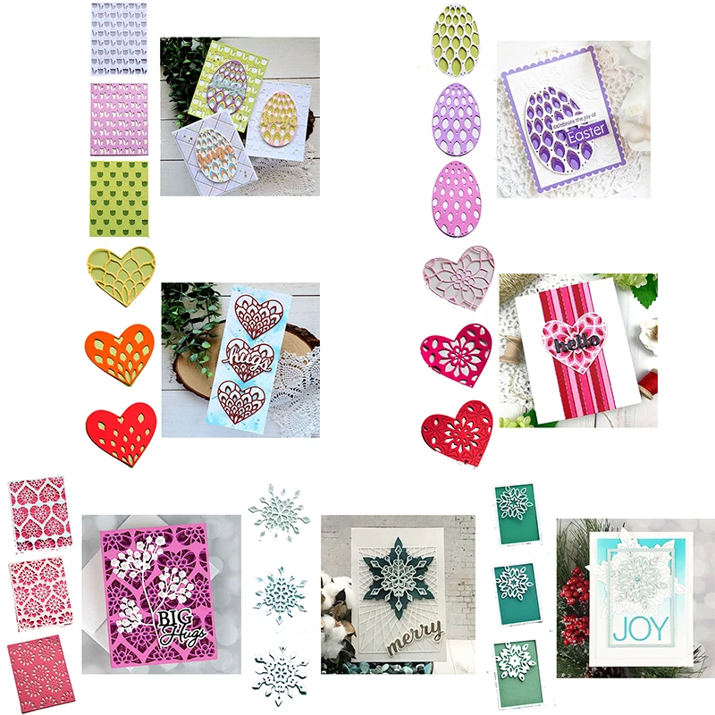 

3pcs/set Metal Cutting Dies Hollow Easter Egg Love Heart Flowers Snowflake Repetition Background DIY Scrapbooking Craft 2021 #15