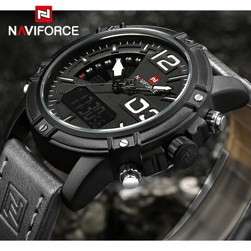 

Наручные часы NAVIFORCE Мужские кварцевые с двойным циферблатом, спортивные, с хронографом, светящимися датами