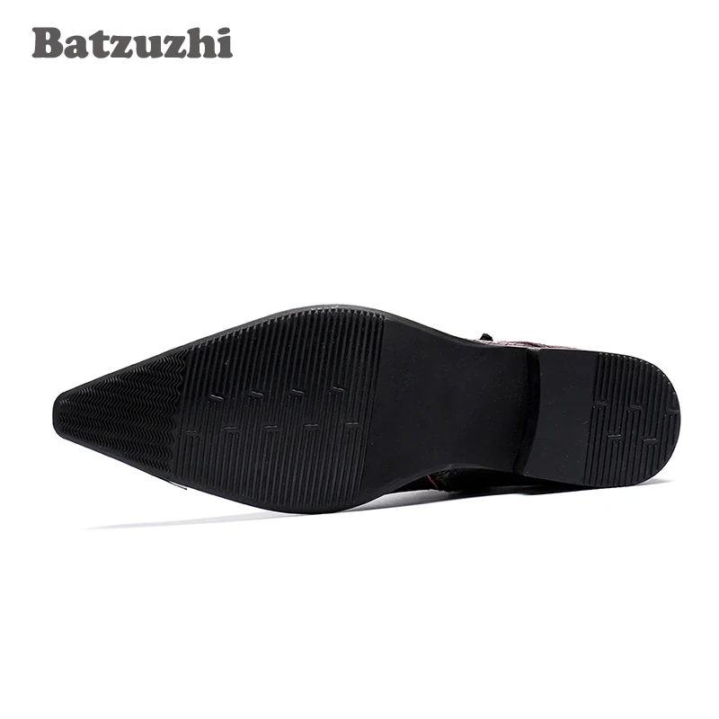 Мужские модельные ботинки Batzuzhi кожаные винно-красные вечерние с острым