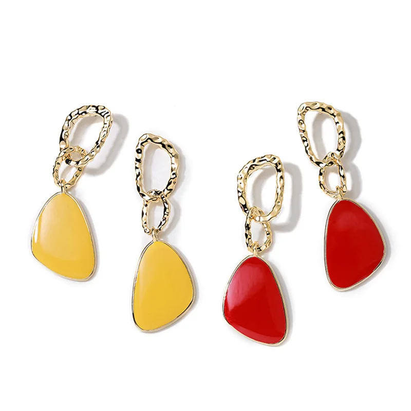

LOVOACC Trandy Irregular Red Yellow Color Enamel Earrings for Women Girls Gold Color Metal Link Geometric Dangle Earrings Brinco
