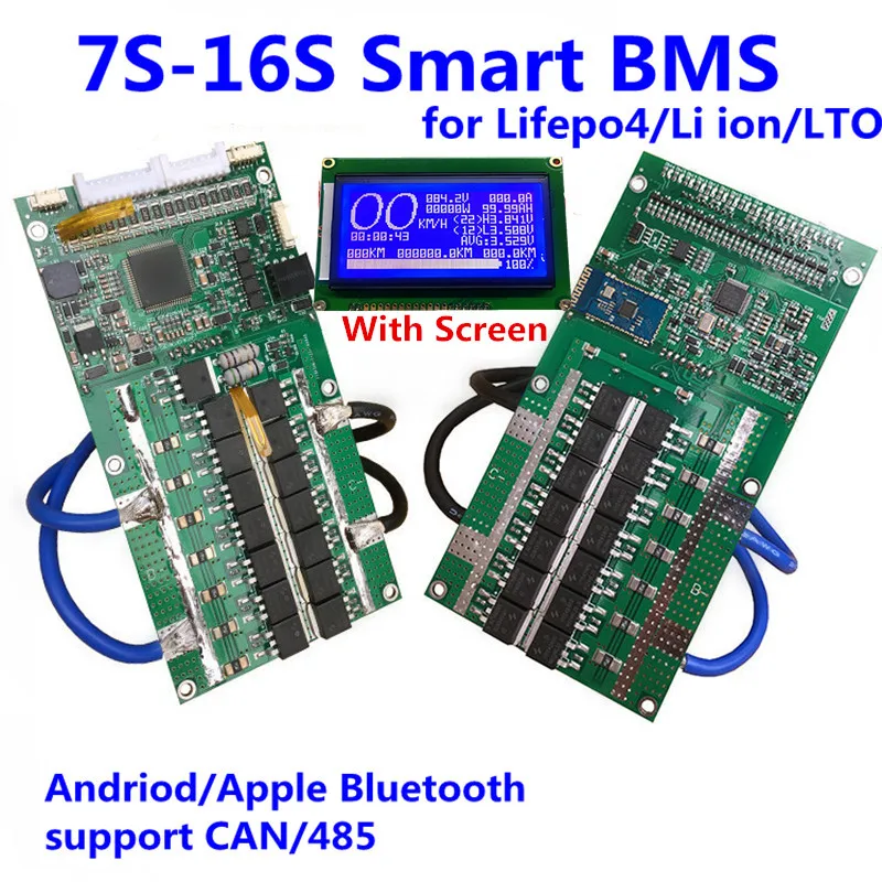 Smart 7S до 16S BMS 100A 200A 320A литиевый Lipo lifepo4 аккумулятор лто плата защиты с приложением