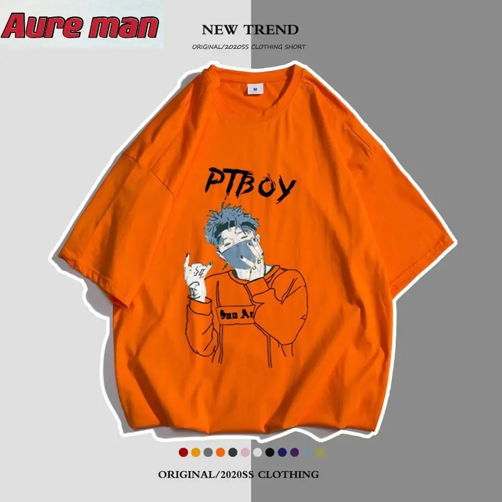 

New Cotton T Shirt Rap Men Summer Hip Hop Tops Loose short sleeved Fashion boy tshirts round neck Tee man