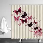 Занавеска для душа с рисунком роз, бабочек, цветов, белых листьев, ткань для ванной, декоративные шторы