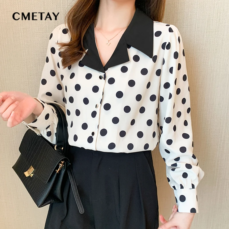 

2021 Autumn Woman Top Blusa Mujer De Moda Dot Chiffon Blouse Femme Long Sleeve Shirt And Blouses Plus Size Casual Clothing