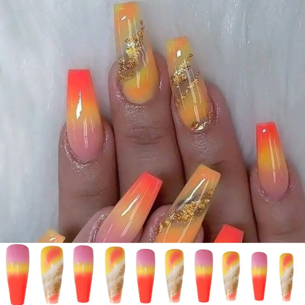 

24pcs/Box Ballerina Detachable Manicure Tool Full Cover Fake Nails Gradient Long Coffin False Nails Wearable Nail Tips