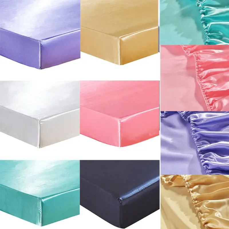 Атласная шелковая натяжная простыня на эластичный однотонный Матрас протектор