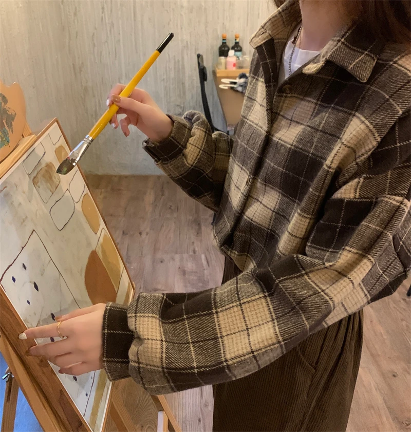 Женские рубашки в клетку сезон осень-зима 2021 толстые Свободные повседневные