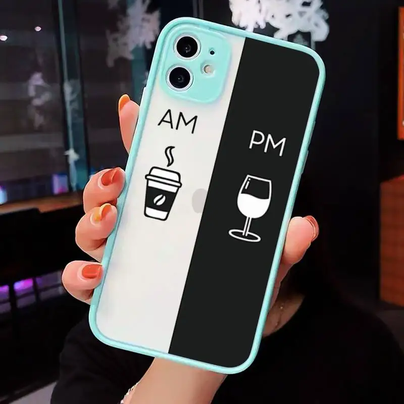

Coffee Wine Cup Phone Case Matte Transparent for iPhone 7 8 11 12 s mini pro X XS XR MAX Plus cover funda