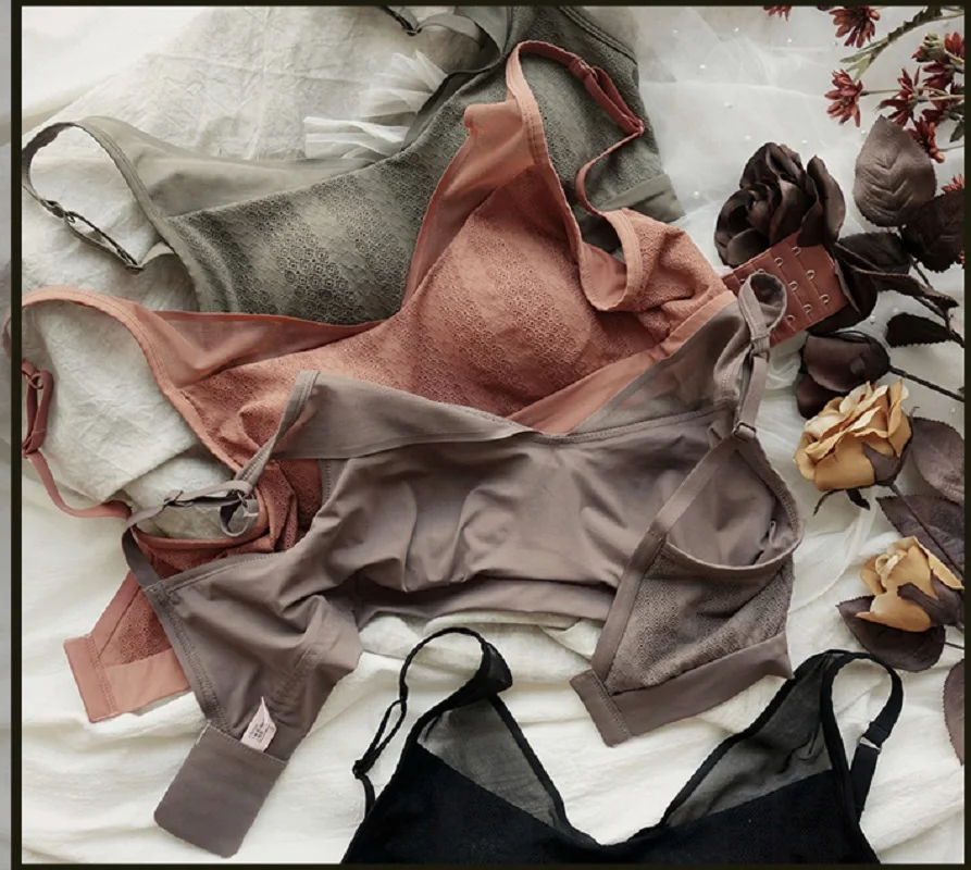 

Wriufred Underwear feminine sense transparent mesh shoulder straps gather lingerie sexy lace comfortable bottoming bralette