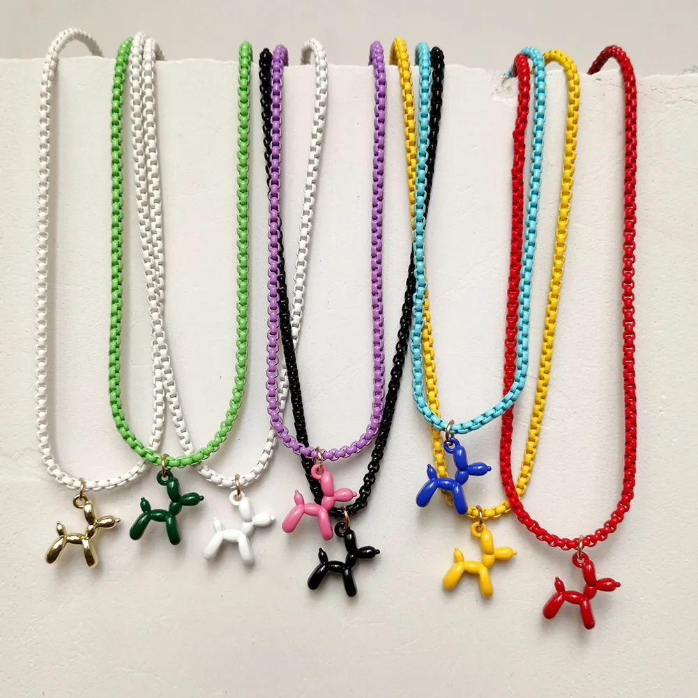 

New Candy Color Enamel Balloon Dog Pendant Necklace For Women Girls Colorful Box Chain Necklaces Collar Trendy Y2k Jewelry Gift
