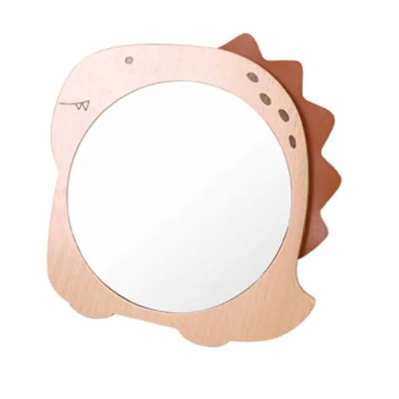 

Cute Wooden Dinosaur Desktop Support-Style Makeup Mirror with Stainless Steel Holder Tabletop Cosmetic for d.r.itory Bedroom