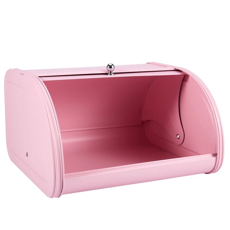 

Hot YO-Roll Top Metal Flip-Baked Bread Box Dust-Proof Storage Box Bread Bin Kitchen Food Holder-Pink