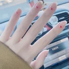 Накладные ногти натурального телесного цвета, 24 шт., декоративные накладные ногти с рисунком в виде сердца и клеем, Короткие накладные ногти для девушек