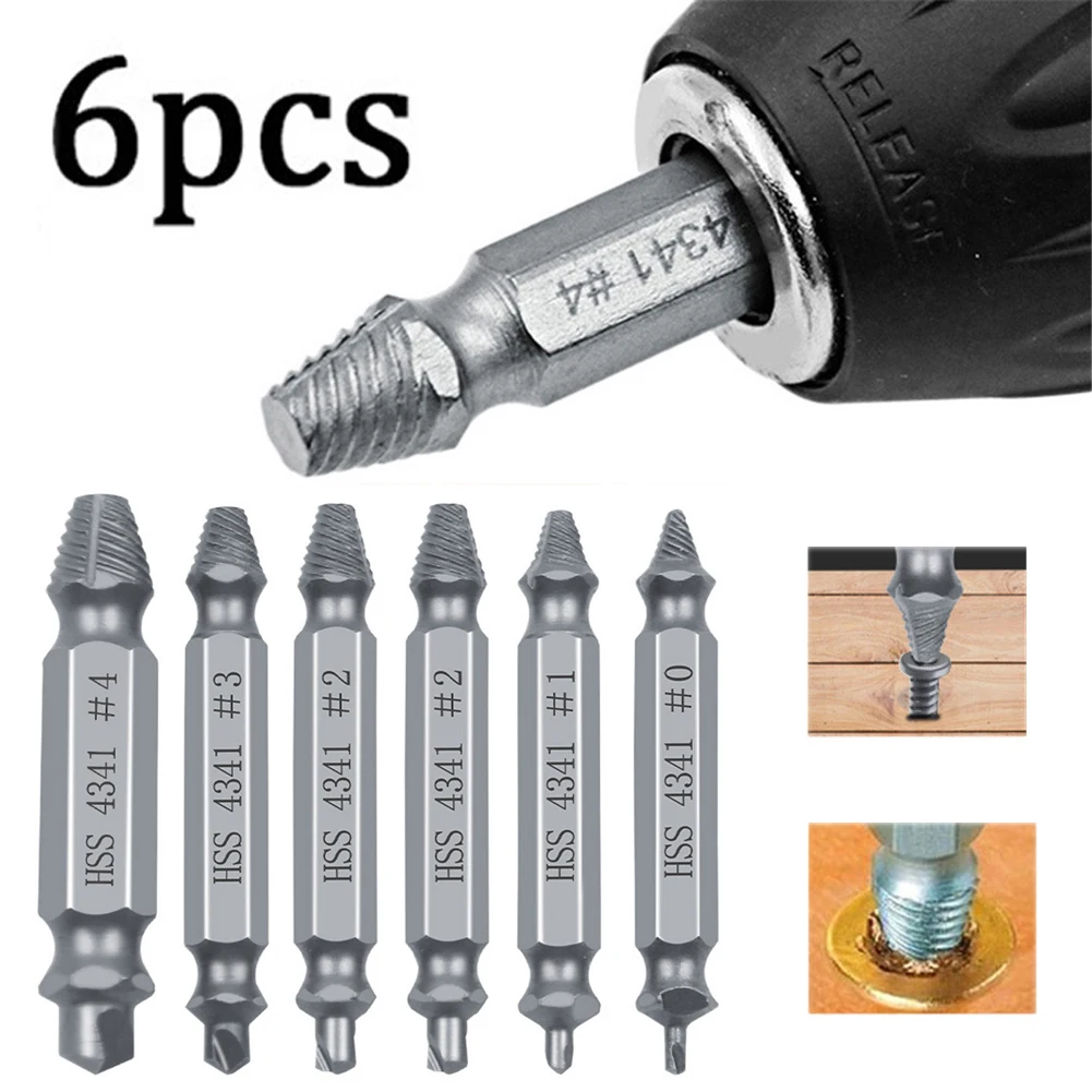 

6pcs Material Damaged Screw Extractor Drill Bits Guide Set Broken Speed Out Easy out Bolt Stud Stripped Screw Remover Tool