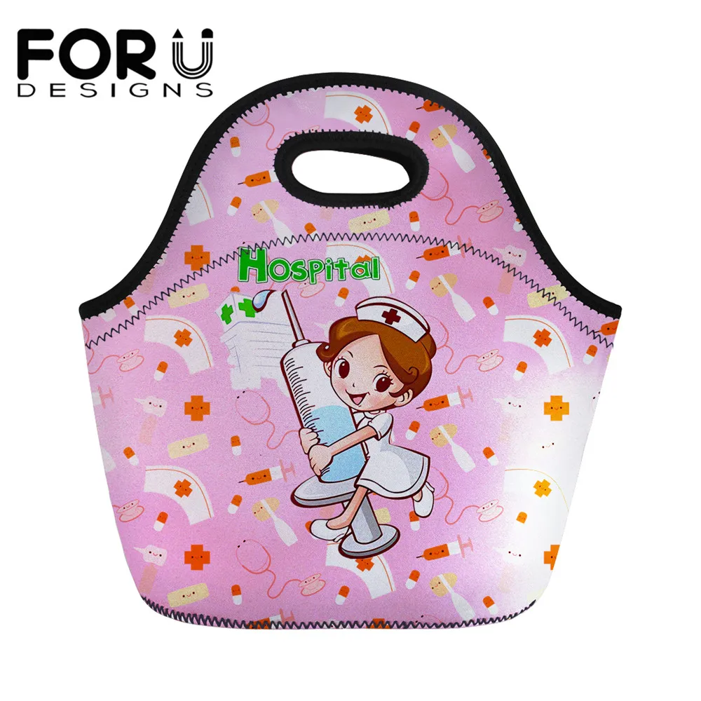 

FORUDESIGNS Portable Lunch Bag Lovely Cartoon Nurse Printed Kids Picnic Cooler Bag Women's Large Thermal Bags lunchbox 2021 New