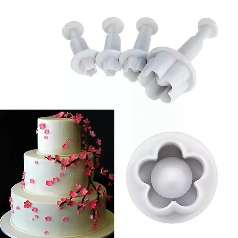 

4pcs/set Plum Flower Plunger Fondant Mold Sugarcraft Cake Decorating Tools Tools Decorating Cake Christmas D5v7