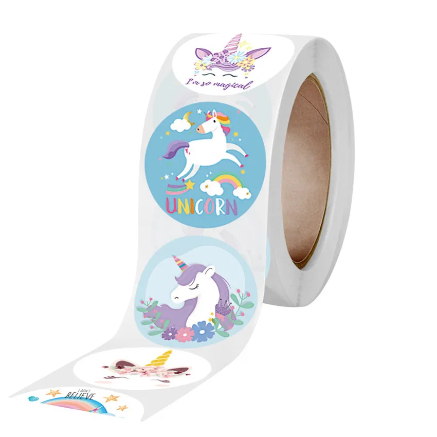 

500 pcs/roll cute cartoon animal unicorn stickers kids reward stickers gift decoration tags teachers encourage students statione