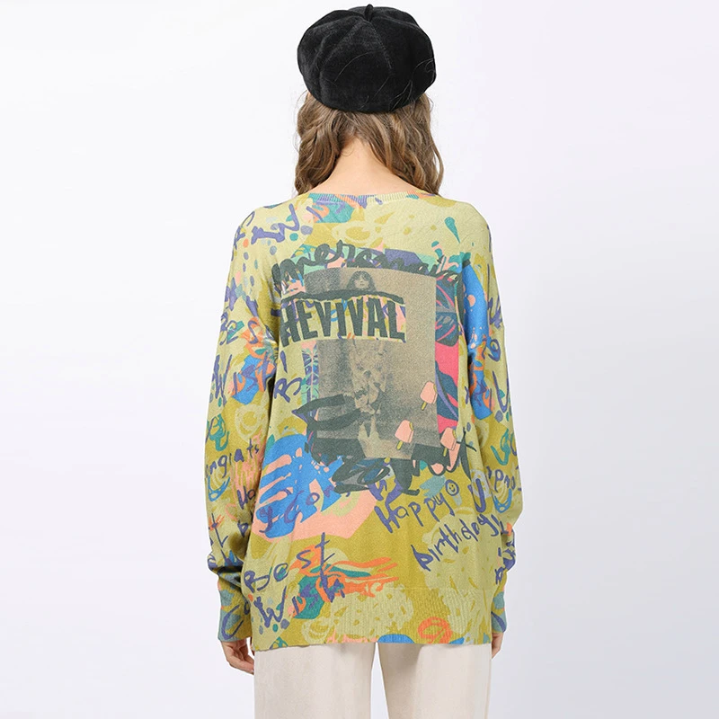 

Letter Print Sweater Women's Tops Autumn Spring O-neck Mid-length Digital Print Plus Size Pullover Outerwear TA6319