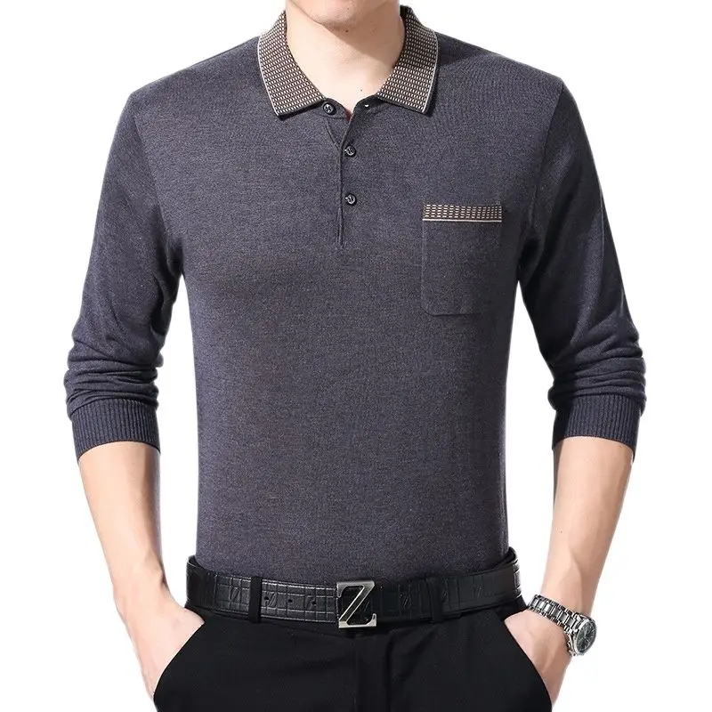 Мужская трикотажная рубашка-поло ARCSINX Однотонная с длинным рукавом в английском