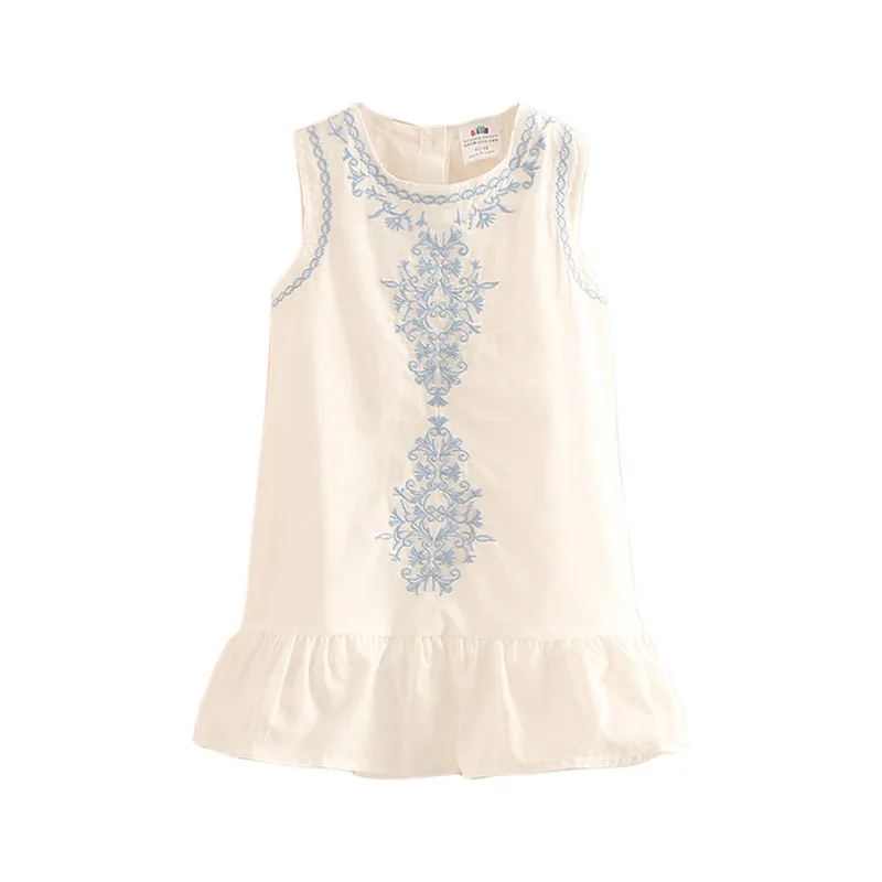 

2021 Hot Summer 2-10 Years Old Brief Kids Lace Embroidery Flower Floral Sleeveless Flounce Vest Tank Sundress Girls Dress Cotton