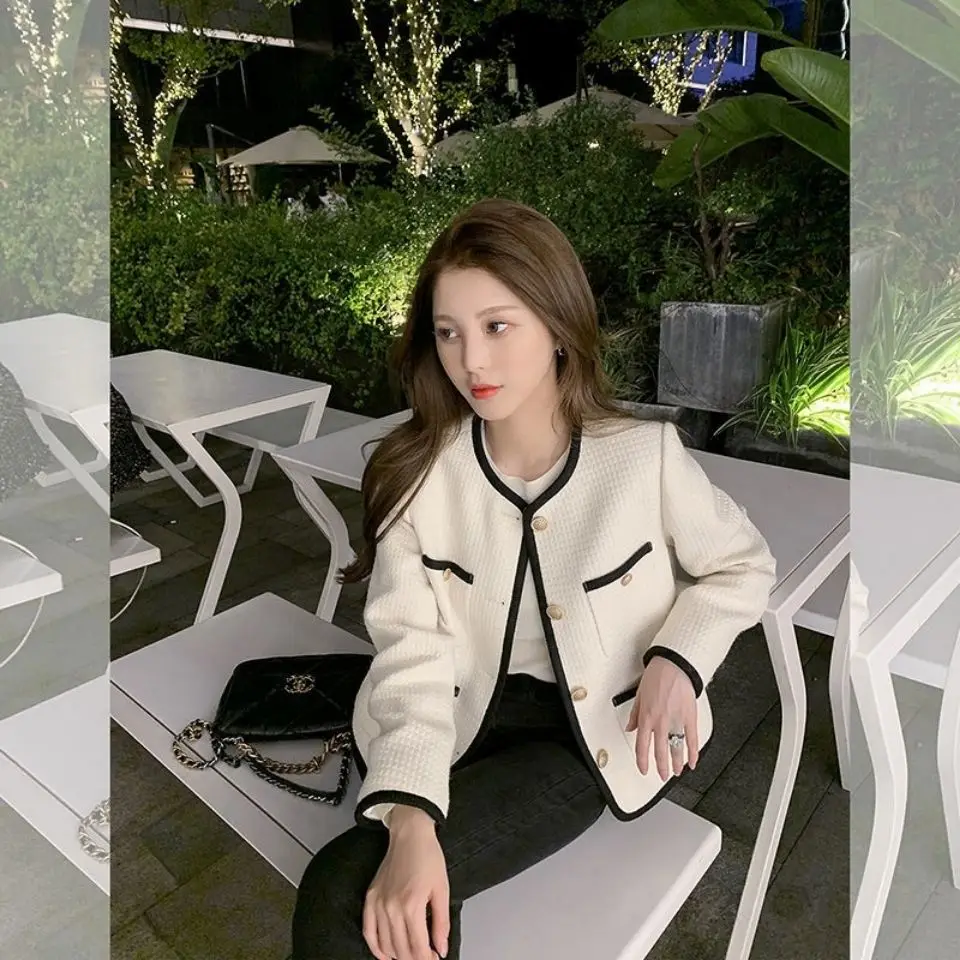 Куртка женская верхняя одежда Женская белая Осенняя твидовая Повседневная