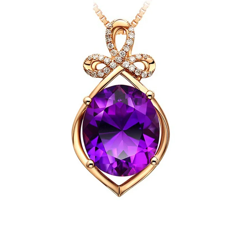 

18k Rose Gold Amethyst Tourmaline Diamond Necklaces for Women Wedding Engagement Party Jewely Necklace Chain Gift 2021 Trends